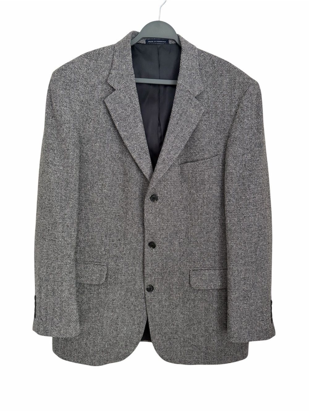 Lands’ End Men’s 43L Gray Herringbone Wool Blazer Sport Coat Jacket Lambswool